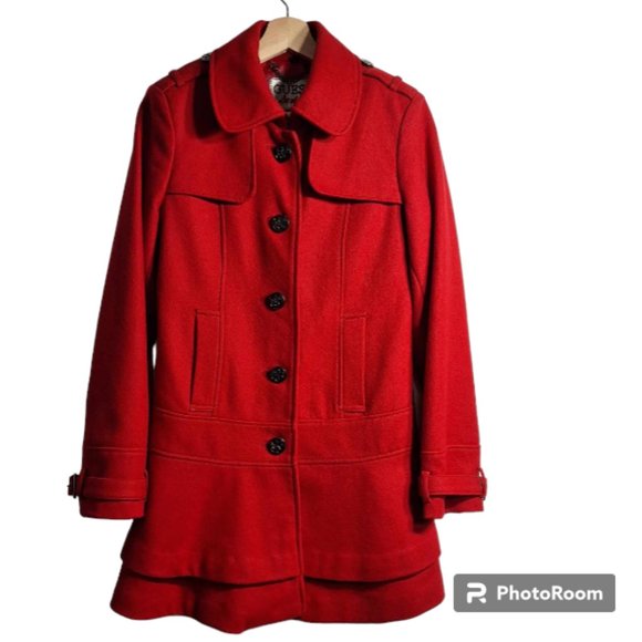 Guess Moda International Red Skirt Bottom Pea Coat Size Small - Picture 1 of 13